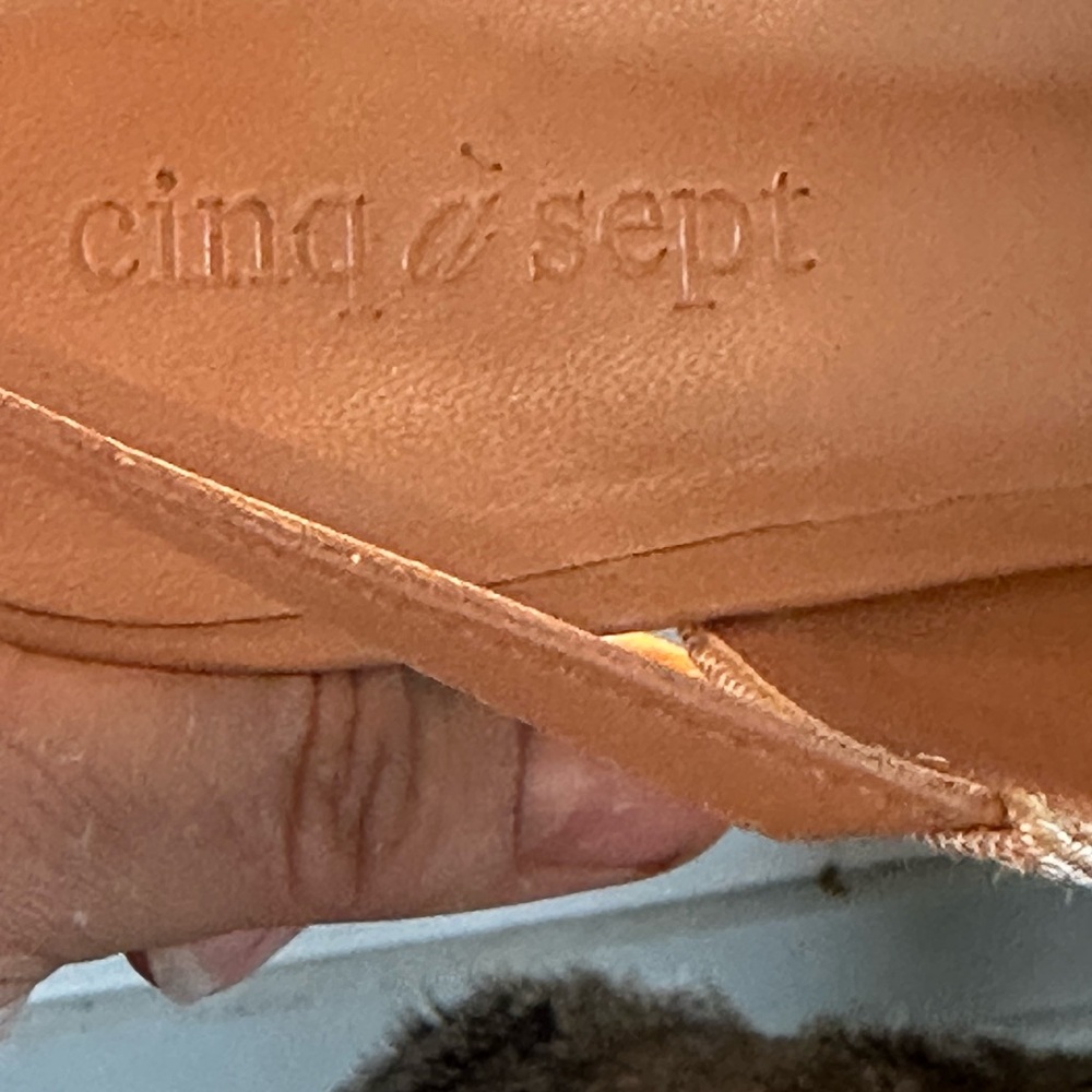 Cinq a Sept Sylvie Pointed Toe Tan/Cream Slingback Designer Kitten Heels, 39/9 - Picture 3 of 9